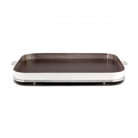 Bandeja de Prata Oblonga Galeria C/Fundo Madeira Média St James