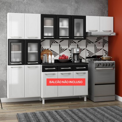 Cozinha de Aço Compacta Topázio 3 Peças Branco/Preto - Telasul