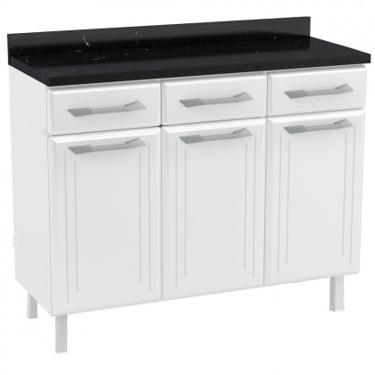 Balcão de Cozinha de Aço Triplo Topázio C/ Tampo Branco - Telasul