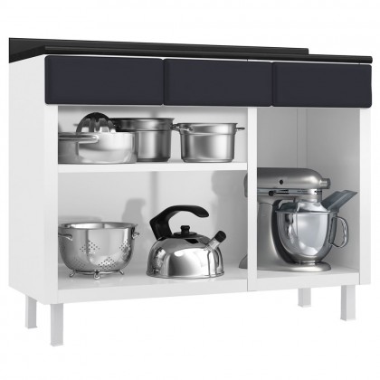 Balcão de Cozinha de Aço Triplo Topázio C/ Tampo Branco/Preto - Telasul
