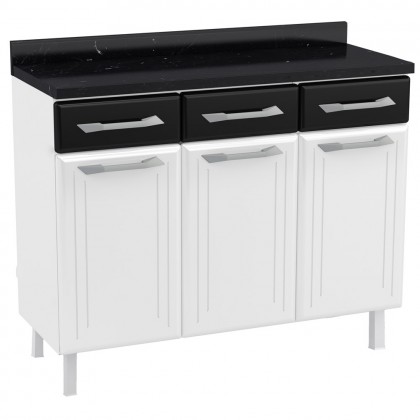 Balcão de Cozinha de Aço Triplo Topázio C/ Tampo Branco/Preto - Telasul