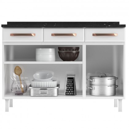 Balcão de Cozinha de Aço Triplo Mirage New C/ Tampo Branco - Telasul
