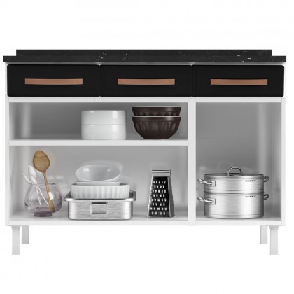 Balcão de Cozinha de Aço Triplo Mirage New C/ Tampo Branco/Preto - Telasul