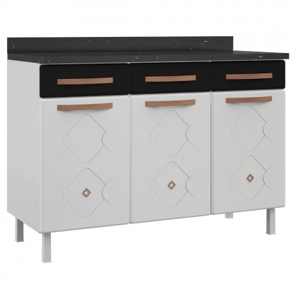 Balcão de Cozinha de Aço Triplo Mirage New C/ Tampo Branco/Preto - Telasul