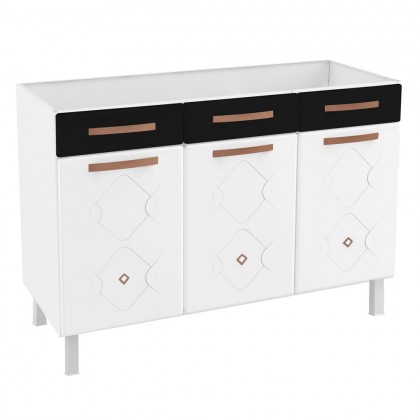 Balcão de Cozinha de Aço Triplo Mirage New S/ Tampo P/ Pia Branco/Preto - Telasul