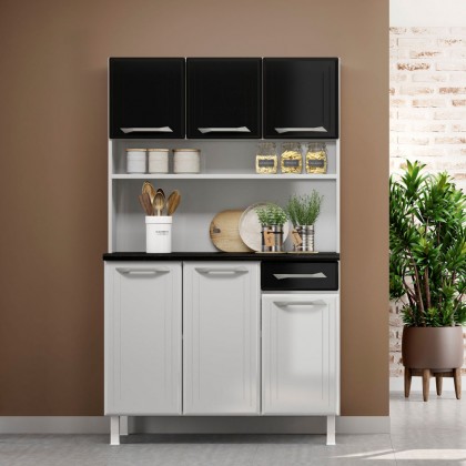 Armário de Cozinha de Aço Kit Triplo Topázio Smart Branco/Preto - Telasul