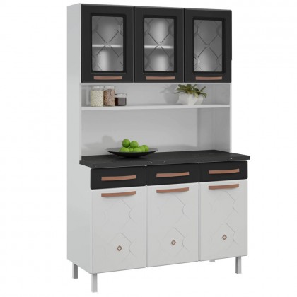Armário de Cozinha de Aço Kit Triplo Mirage New Branco/Preto - Telasul