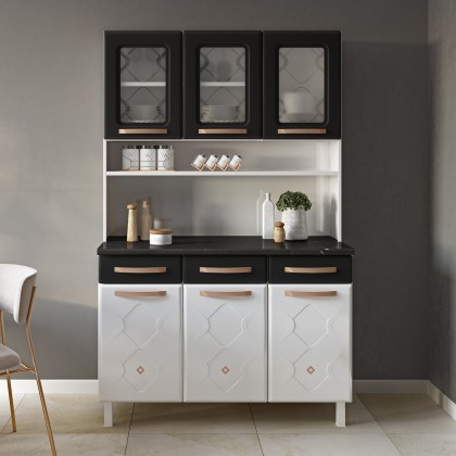Armário de Cozinha de Aço Kit Triplo Mirage New Branco/Preto - Telasul