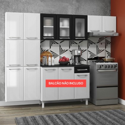 Cozinha de Aço Compacta Topázio 3 Peças Branco/Preto - Telasul