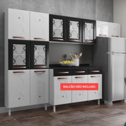 Cozinha de Aço Compacta Mirage New 5 Vidros 3 Peças Branco/Preto - Telasul