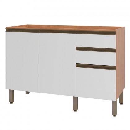 Balcão Gabinete Macadâmia 1200mm para Pia 2 Portas Freijó/Branco - Telasul
