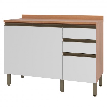 Balcão Macadâmia 1200mm 2 Portas 3 Gavetas Freijó/Branco - Telasul