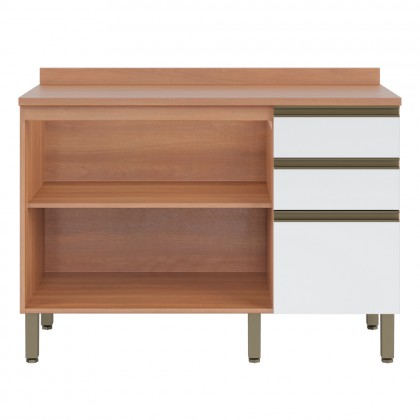 Balcão Macadâmia 1200mm 2 Portas 3 Gavetas Freijó/Branco - Telasul