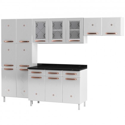 Cozinha Aço Completa Mirage New 3vidros C/Balcão Branco - Telasul