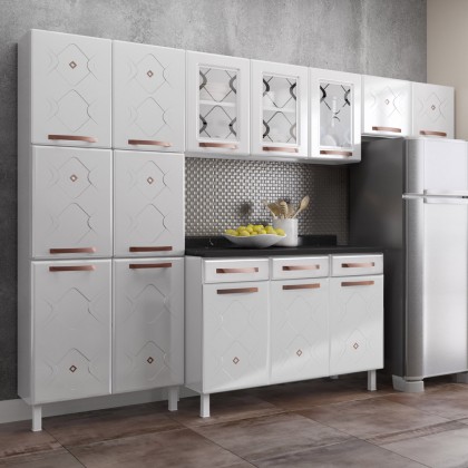 Cozinha Aço Completa Mirage New 3vidros C/Balcão Branco - Telasul