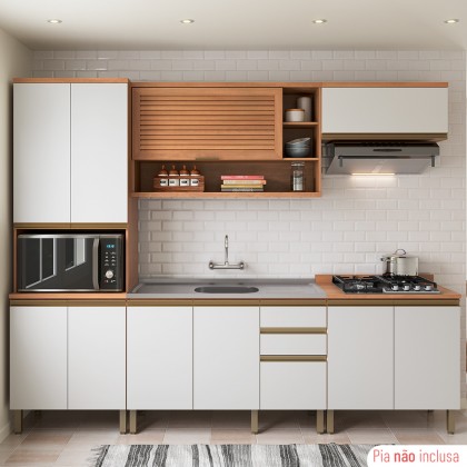 Cozinha Completa Macadâmia C/ Balcão de Pia Freijó/Branco - Telasul