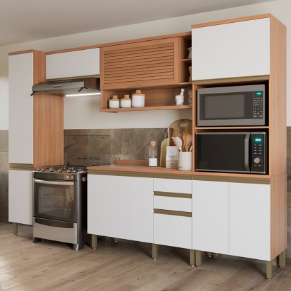 Cozinha Completa Macadâmia 5 Peças C/ Balcão Freijó/Branco - Telasul