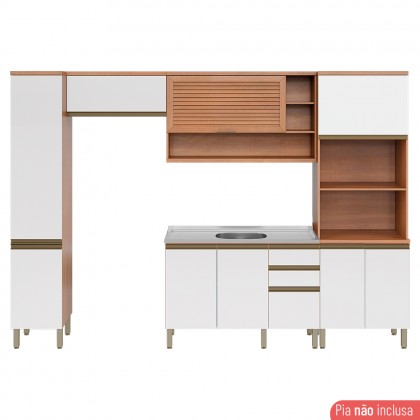 Cozinha Completa Macadâmia 5 Pçs C/ Balcão Freijó/Branco - Telasul