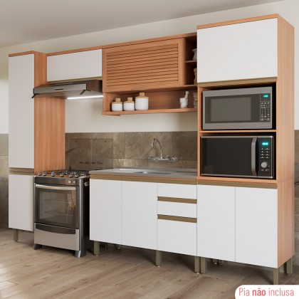 Cozinha Completa Macadâmia 5 Pçs C/ Balcão Freijó/Branco - Telasul