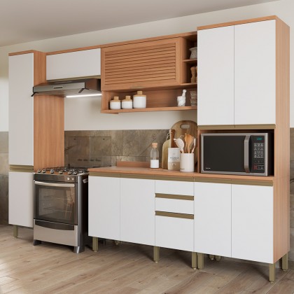 Cozinha Completa Macadâmia C/ Armário e Balcão Freijó/Branco - Telasul