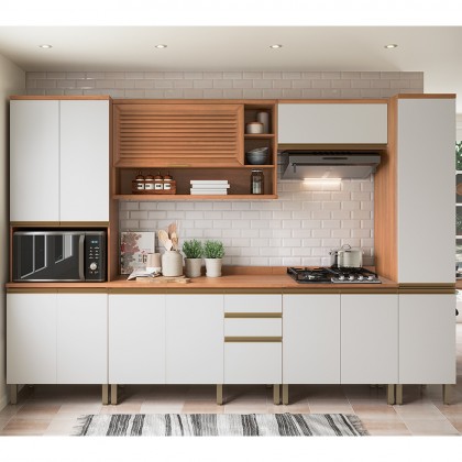 Cozinha Completa Macadâmia 6 Peças com Armário Freijó/Branco - Telasul