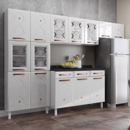Cozinha Aço Completa Mirage New 5 Vidros C/Balcão Branco - Telasul