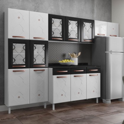 Cozinha Aço Completa Mirage New 5 Vidros C/Balcão Branco/Preto - Telasul