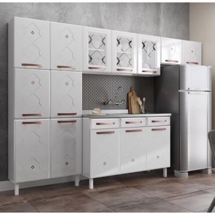 Cozinha Aço Completa Mirage New 3vidros Balcão P/ Pia Branco - Telasul