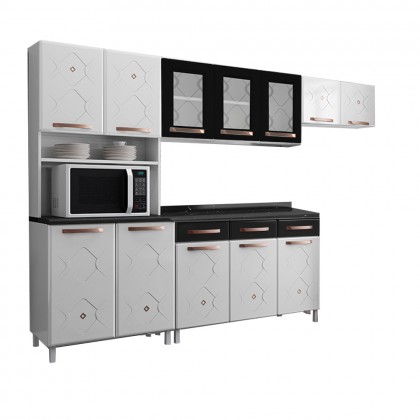 Cozinha de Aço Completa Mirage com Balcão Branco/Preto - Telasul