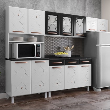 Cozinha de Aço Completa Mirage com Balcão Branco/Preto - Telasul