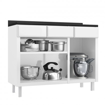 Balcão de Cozinha de Aço Triplo Star New C/ Tampo Branco - Telasul
