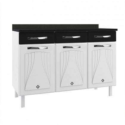 Balcão de Cozinha de Aço Triplo Star New C/ Tampo Branco/Preto - Telasul