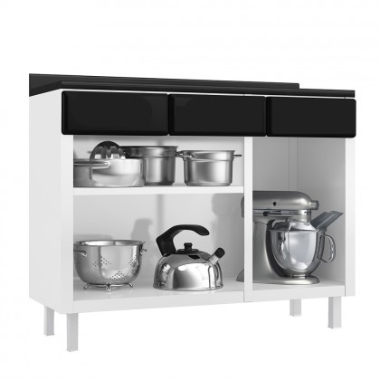 Balcão de Cozinha de Aço Triplo Star New C/ Tampo Branco/Preto - Telasul