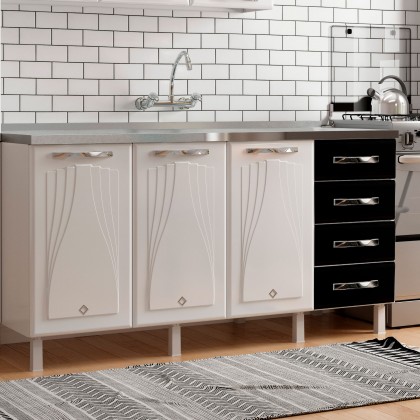 Balcão de Cozinha de Aço Star New S/Tampo P/ Pia Branco/Preto - Telasul