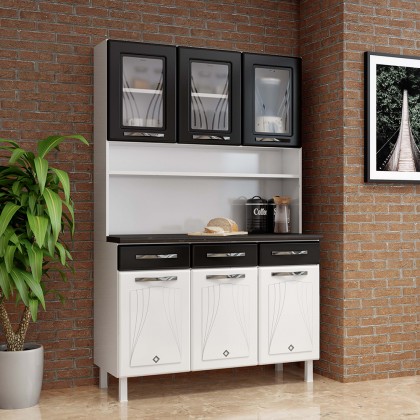 Armário de Cozinha de Aço Kit Triplo Star New Branco/Preto - Telasul
