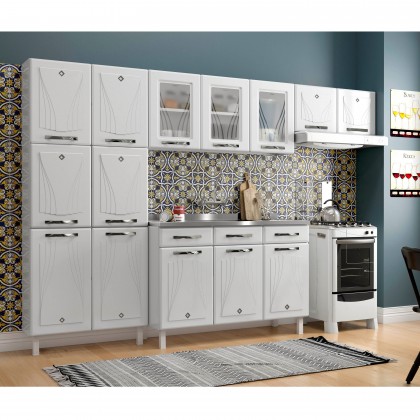 Cozinha de Aço Completa Star New 3vidros Balcão P/ Pia Branco - Telasul