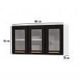 Armário de Cozinha Aço Aéreo Triplo C/ Vidro Diamante Branco/Preto - Telasul