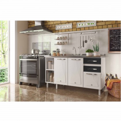 Balcão de Cozinha de Aço Star New 150cm para Pia Branco/Preto - Telasul