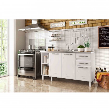 Balcão de Cozinha de Aço Star New 150cm para Pia Branco - Telasul