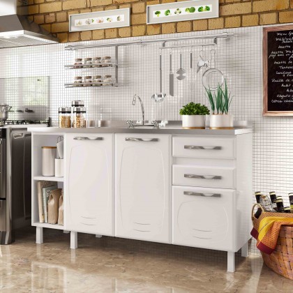Balcão de Cozinha de Aço Star New 150cm para Pia Branco - Telasul