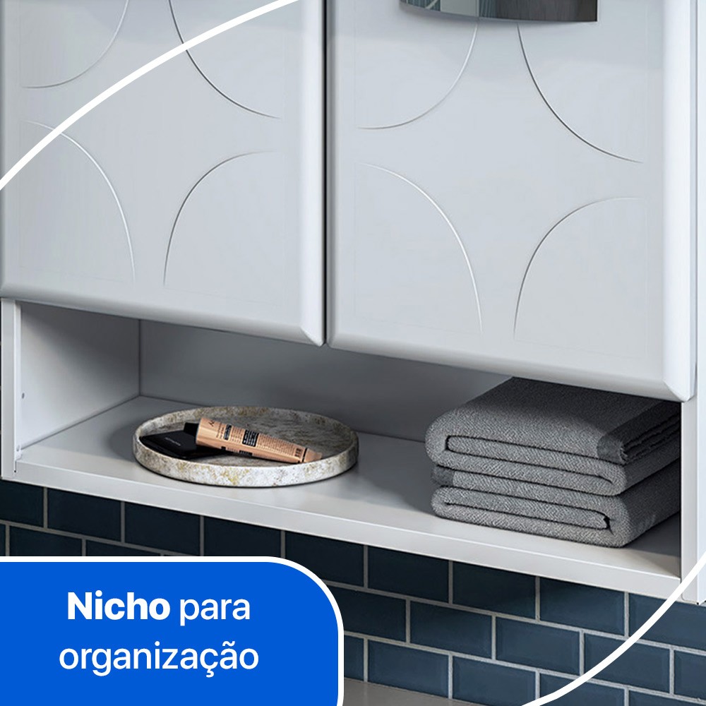 Balcão Gabinete para Banheiro em Aço Rubi 2 Portas Telasul Branco - Telasul