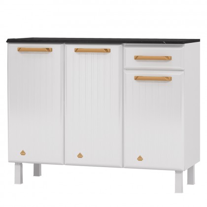 Balcão de Cozinha de Aço Triplo Diamante Smart C/ Tampo Branco - Telasul
