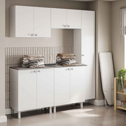 Conjunto Armário Multiuso para Lavanderia Duo 5 Peças Branco - Telasul