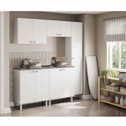 Conjunto Armário Multiuso para Lavanderia Duo 5 Peças Branco - Telasul