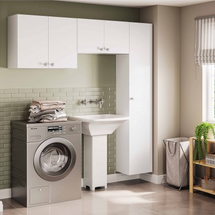 Conjunto Armário Multiuso para Lavanderia Duo 3 Peças Branco - Telasul