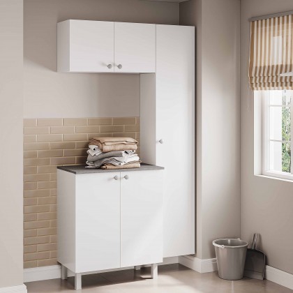 Conjunto Armário Multiuso para Lavanderia Duo 3 Peças Branco - Telasul
