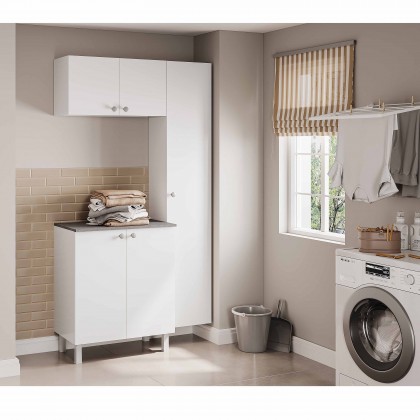 Conjunto Armário Multiuso para Lavanderia Duo 3 Peças Branco - Telasul