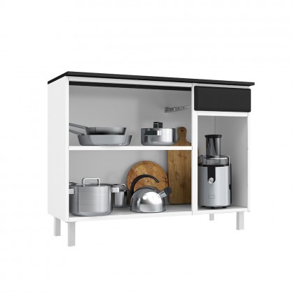 Balcão de Cozinha de Aço Triplo Diamante Smart C/ Tampo Branco/Preto - Telasul