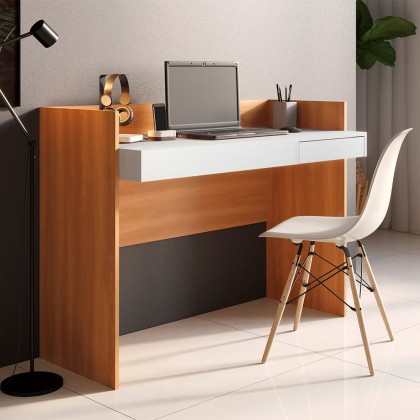 Escrivaninha Mesa para Computador Versa Home 1 Gaveta Freijó/Branco - Telasul