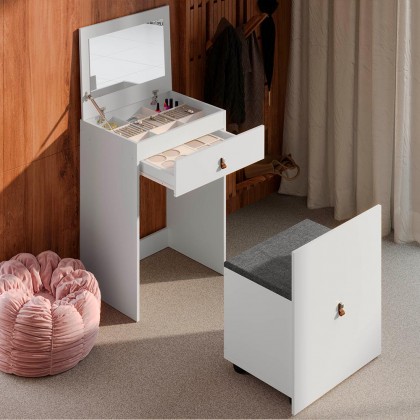 Penteadeira Cômoda Versa Home com Espelho e Banqueta Branco - Telasul